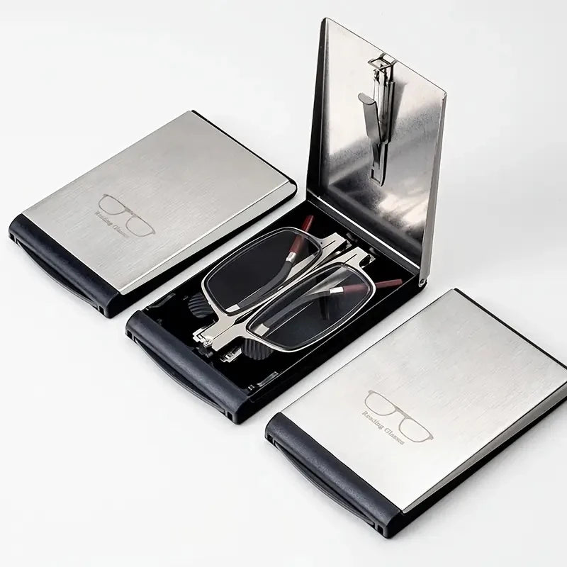 Foldwear Signature ultra-thin steel folding reading glasses with metal case