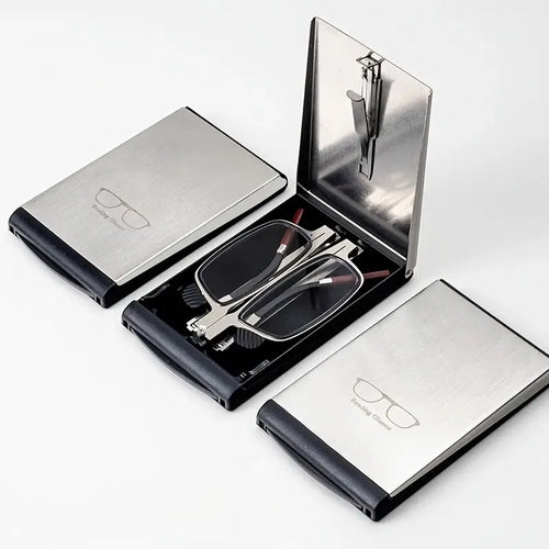 Foldwear Signature ultra-thin steel folding reading glasses with metal case